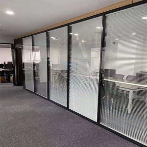 艾尚空间办公钢化玻璃隔断内钢外铝双玻百叶门玻璃隔断设计